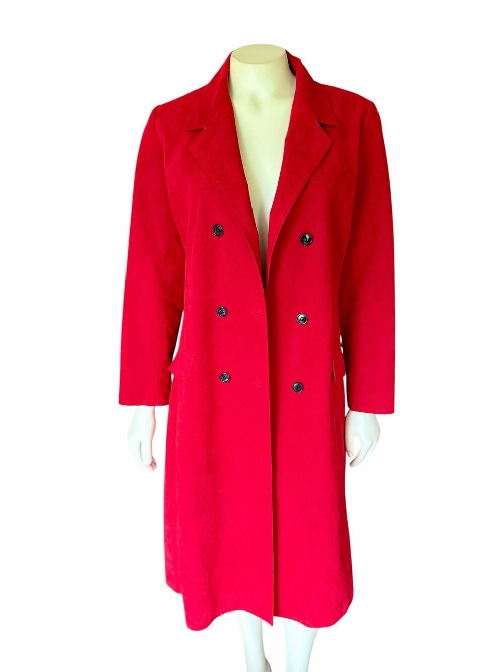 Vintage Joseph's Red Ultrasuede Trench Coat Women Double Breasted ILGWU